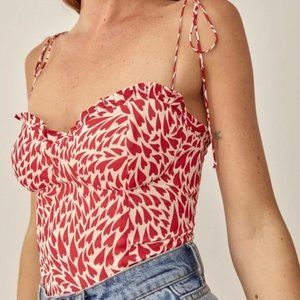 Reformation Novena Love top, red and white shirt with hearts